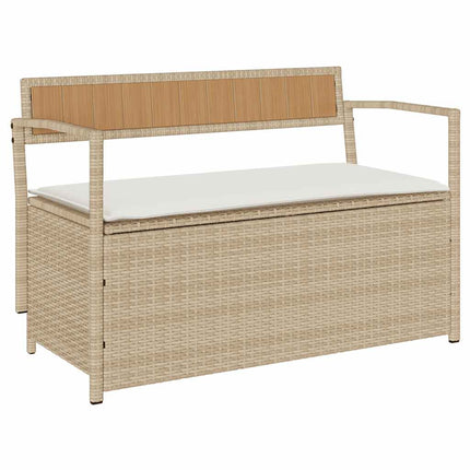 opbevaringsbænk til haven med hynde polyrattan beige