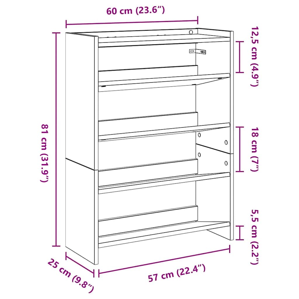 skoreol 60x25x81 cm konstrueret træ betongrå