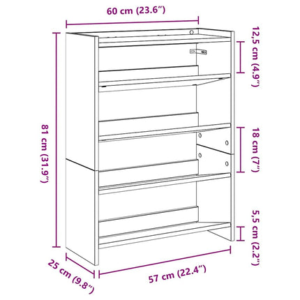 skoreol 60x25x81 cm konstrueret træ røget egetræsfarve