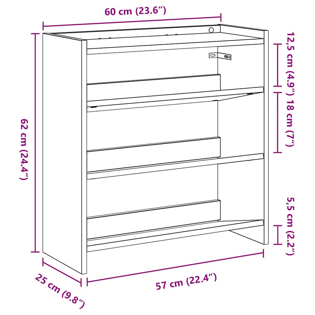 skoreol 60x25x62 cm konstrueret træ sort