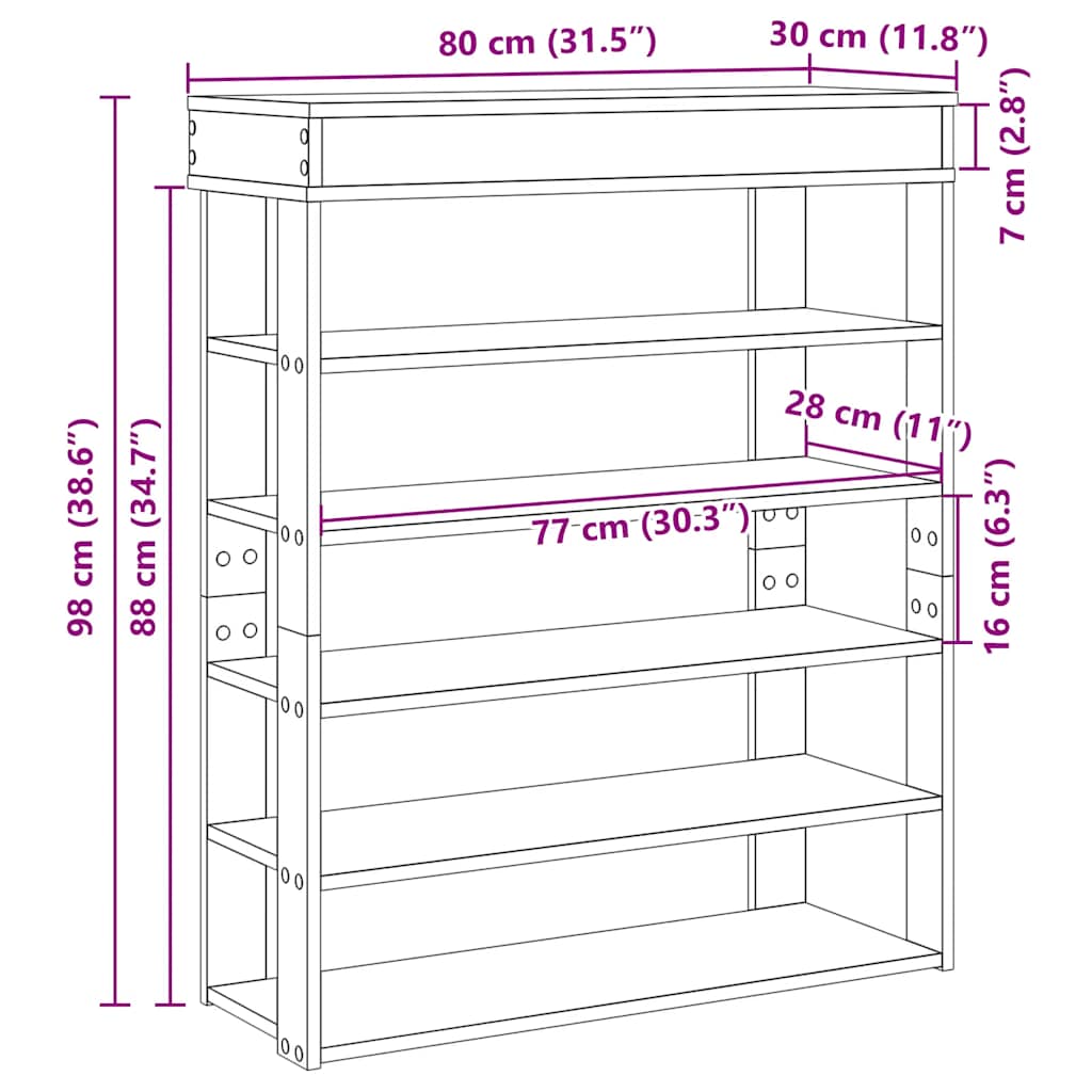skostativ 80x30x98 cm konstrueret træ sort