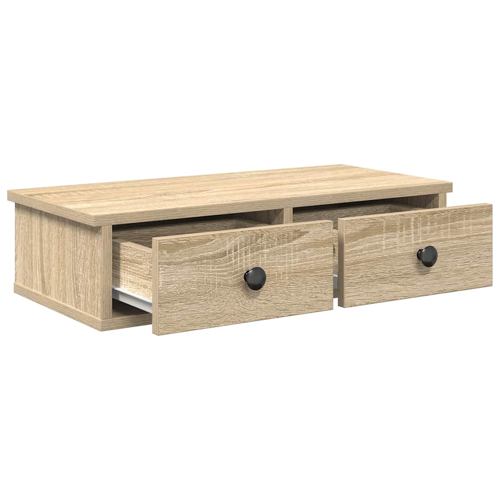 væghylde med skuffer 60x28x15 cm konstrueret træ sonoma-eg