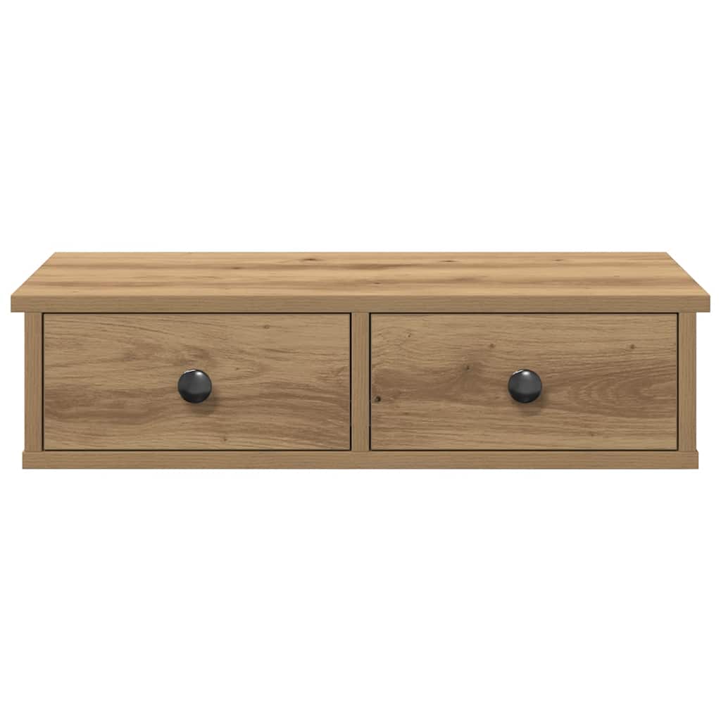 væghylde med skuffer 60x28x15 cm konstrueret træ egetræsfarve