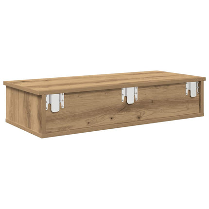 væghylde med skuffer 80x34x17 cm konstrueret træ egetræsfarve