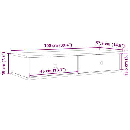 væghylde med skuffer 100x37,5x19 cm konstrueret træ røget eg