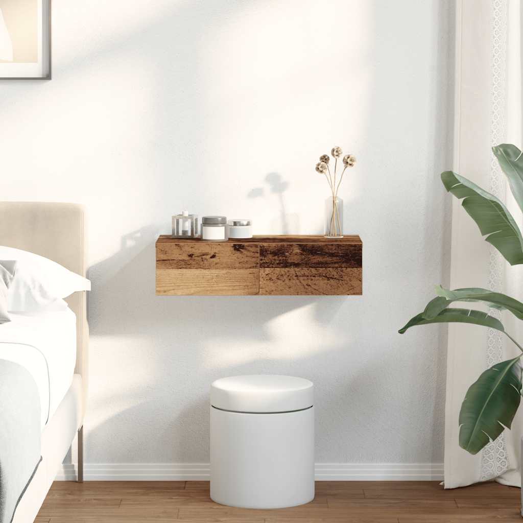 væghylde med skuffer 60x26,5x15 cm konstrueret træ antikt træ