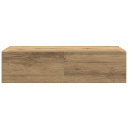 væghylde med skuffer 60x26,5x15 cm konstrueret træ egetræsfarve