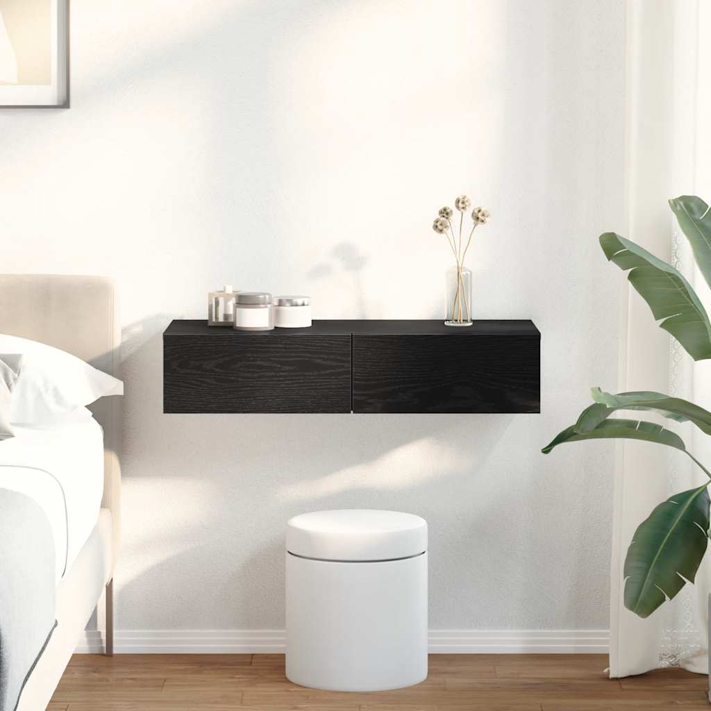 væghylde med skuffer 80x33x17 cm konstrueret træ sort