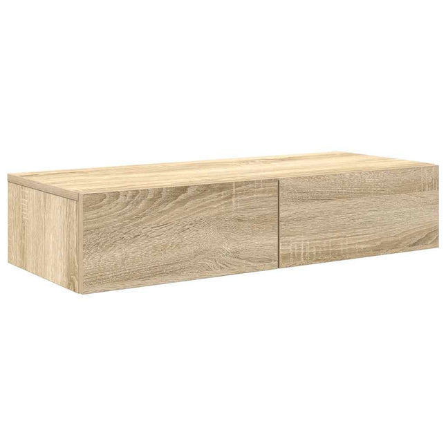 væghylde med skuffer 80x33x17 cm konstrueret træ sonoma-eg
