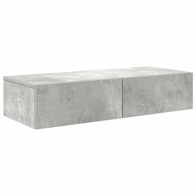 væghylde med skuffer 80x33x17 cm konstrueret træ betongrå