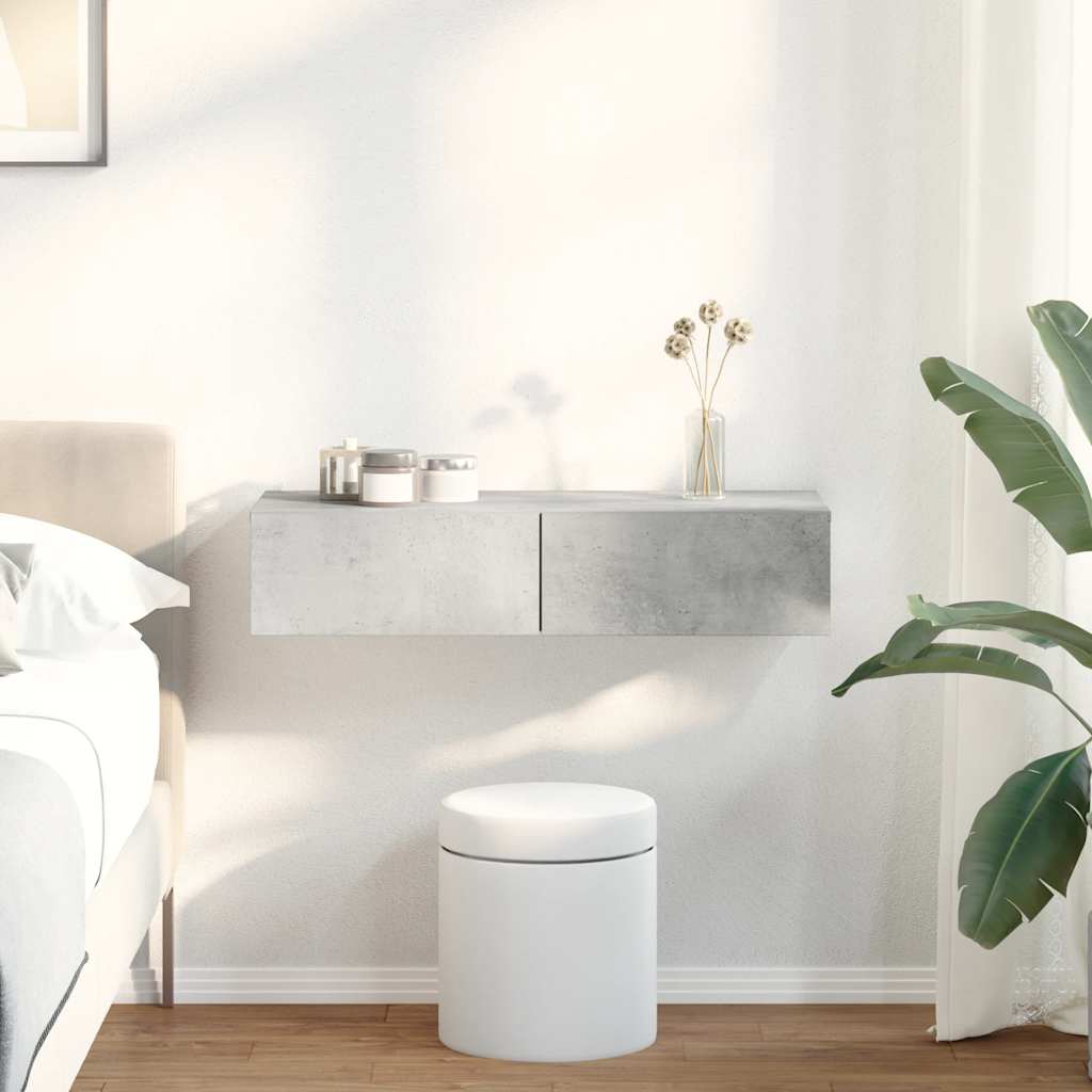 væghylde med skuffer 80x33x17 cm konstrueret træ betongrå