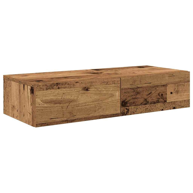 væghylde med skuffer 80x33x17 cm konstrueret træ antikt træ