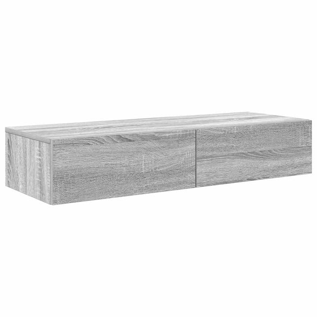 væghylde med skuffer 100x36x19 cm konstrueret træ grå sonoma-eg