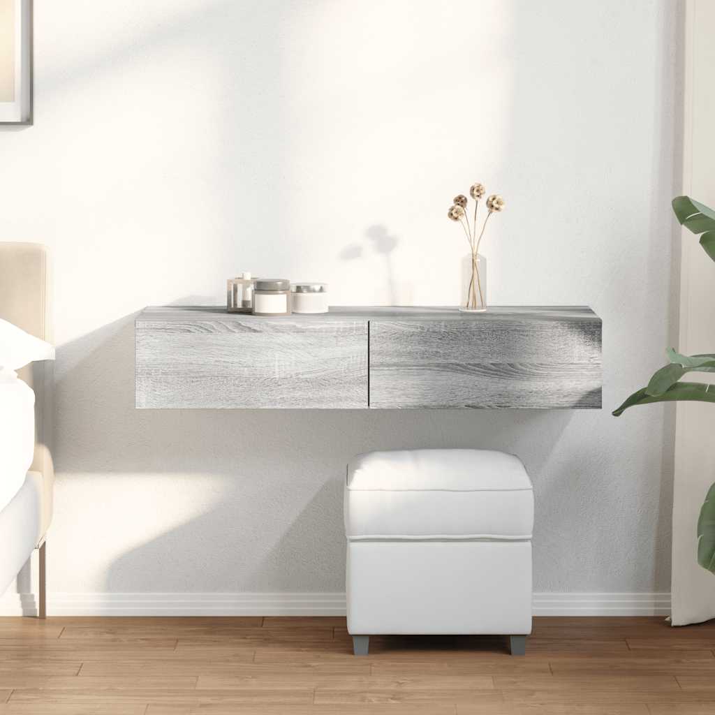 væghylde med skuffer 100x36x19 cm konstrueret træ grå sonoma-eg