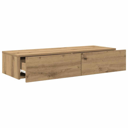væghylde med skuffer 100x36x19 cm konstrueret træ egetræsfarve