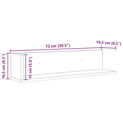 væghylder 2 stk. 75x16,5x16,5 cm konstrueret træ sort