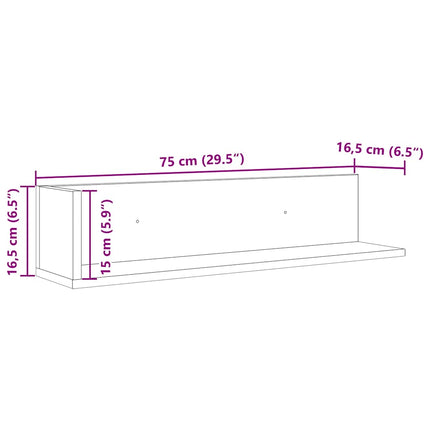 væghylder 2 stk. 75x16,5x16,5 cm konstrueret træ røget egetræ