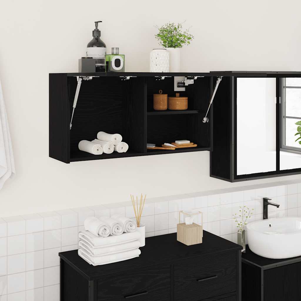 væghængt badeværelsesskab 80x25x40 cm konstrueret træ sort