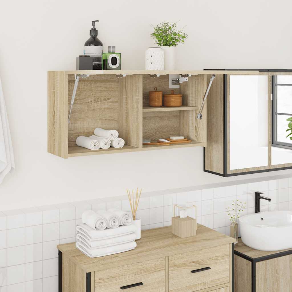 væghængt badeværelsesskab 80x25x40 cm konstrueret træ sonoma-eg