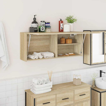 væghængt badeværelsesskab 100x25x40cm konstrueret træ sonoma-eg