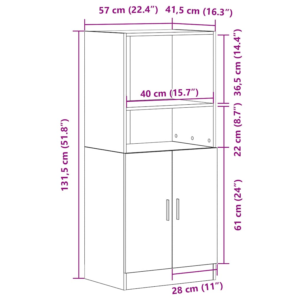 køkkenskab 57x41,5x131,5 cm konstrueret træ hvid