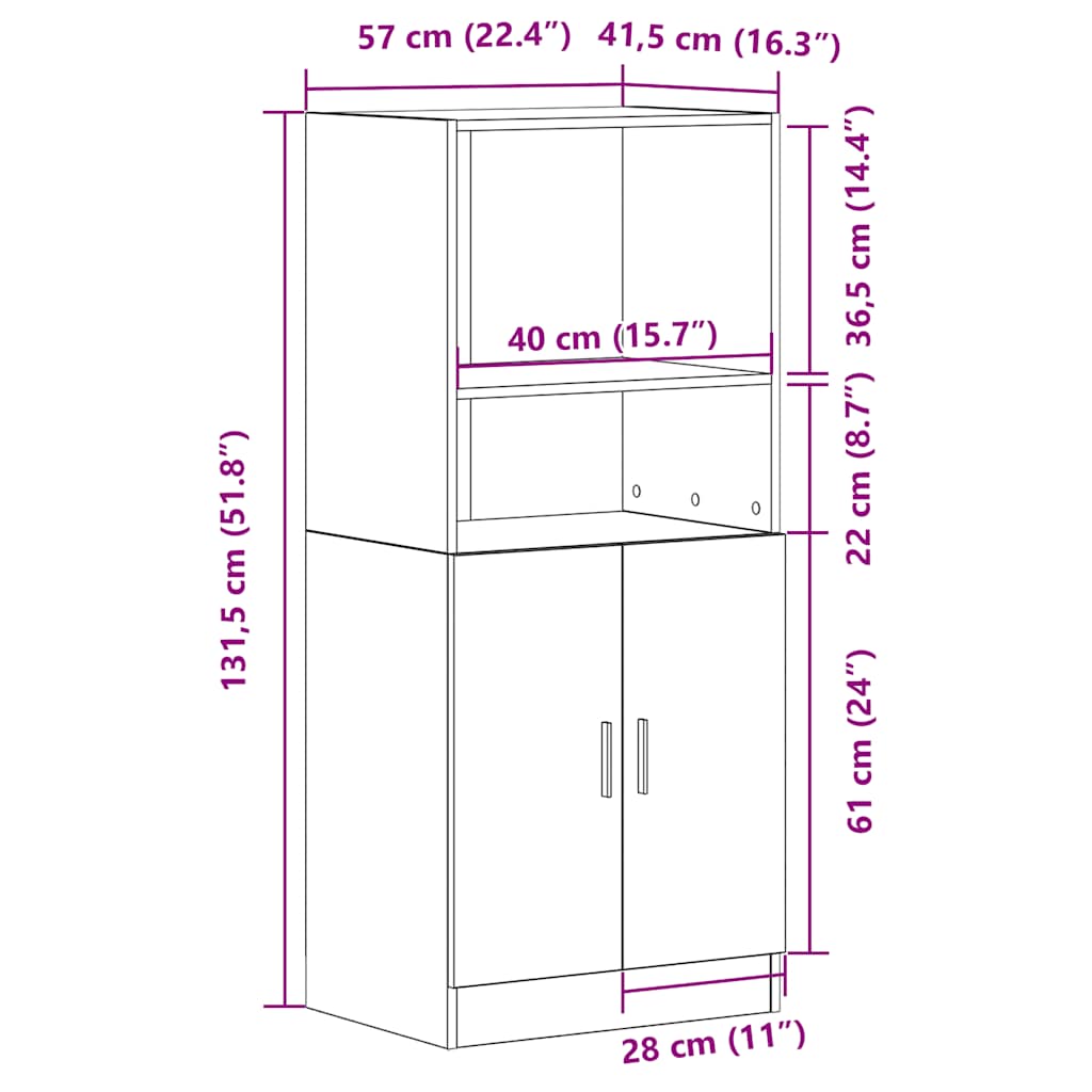 køkkenskab 57x41,5x131,5 cm konstrueret træ røget egetræsfarve