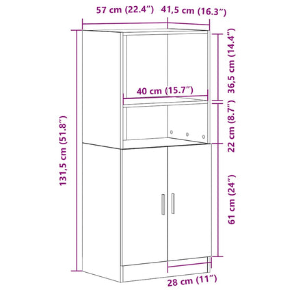køkkenskab 57x41,5x131,5 cm konstrueret træ betongrå