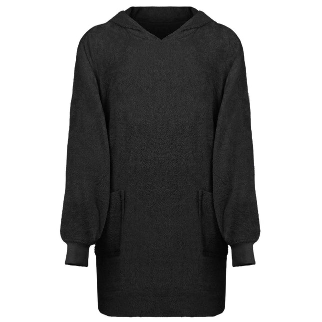 Tæppe-hoodie KINN Sort L Bomuld