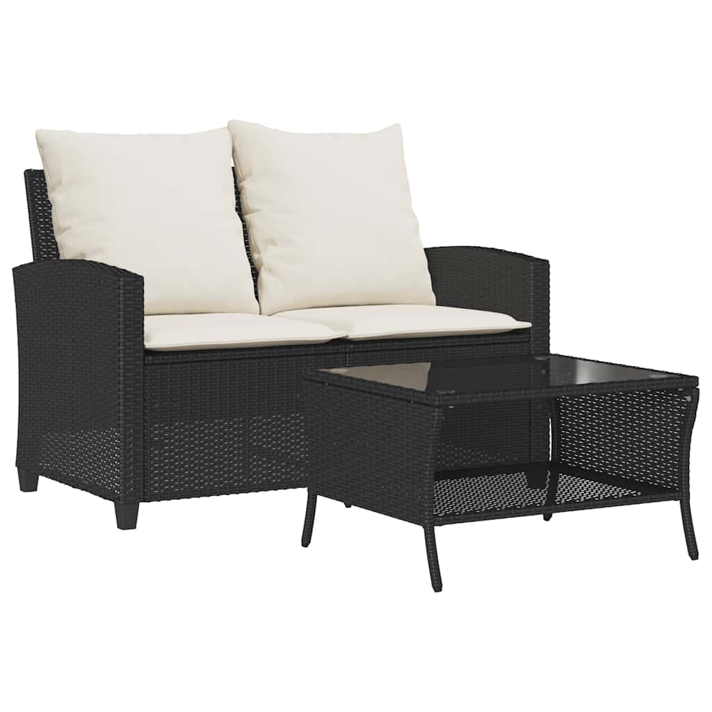 2-personers sofa med hynder og bord polyrattan sort