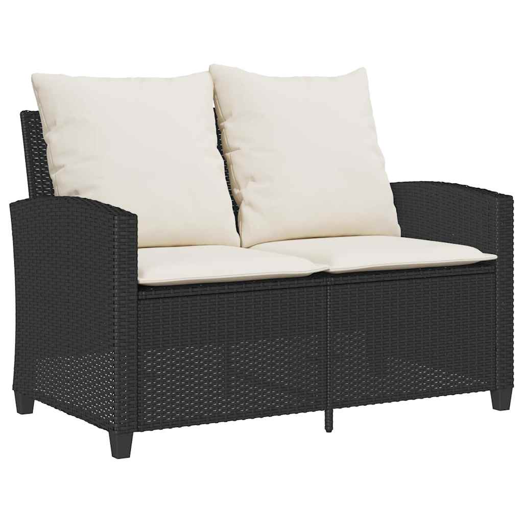 2-personers sofa med hynder og bord polyrattan sort