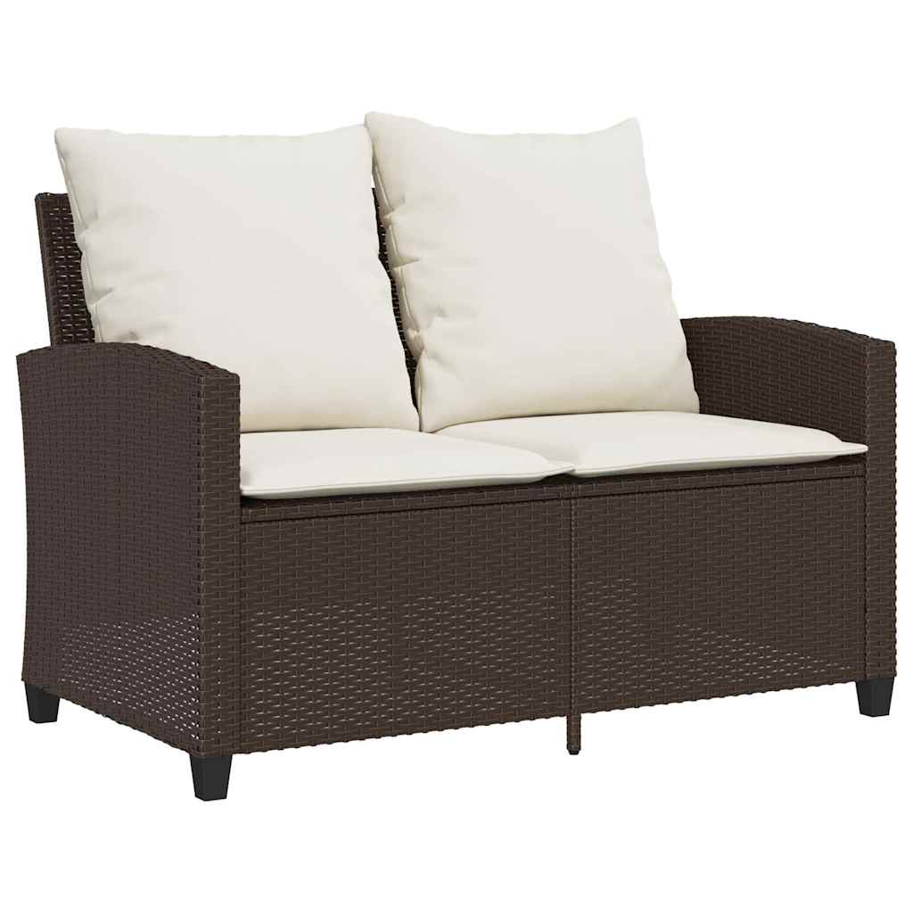 2-personers sofa med hynder og bord polyrattan brun