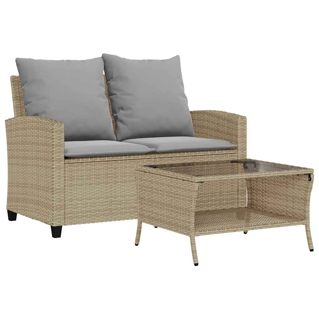 2-personers sofa med hynder og bord polyrattan beige