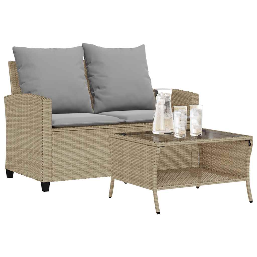 2-personers sofa med hynder og bord polyrattan beige