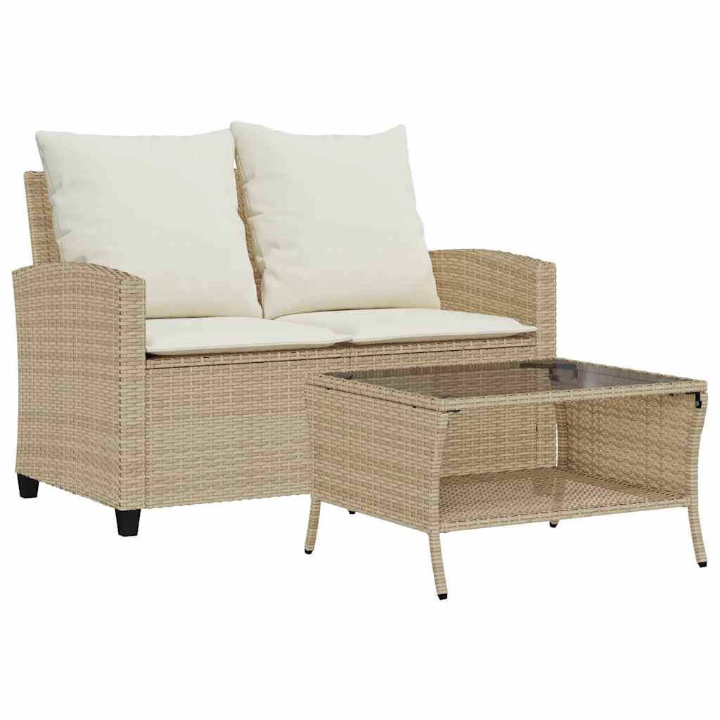 2-personers sofa med hynder og bord polyrattan beige