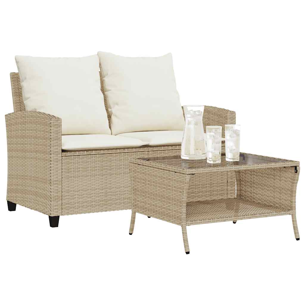 2-personers sofa med hynder og bord polyrattan beige