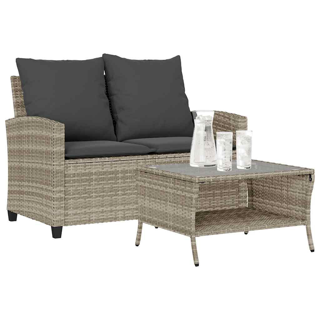 2-personers sofa med hynder og bord polyrattan lysegrå