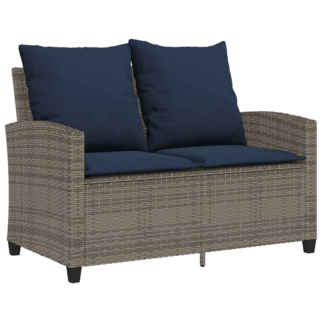 2-personers sofa med hynder og bord polyrattan grå