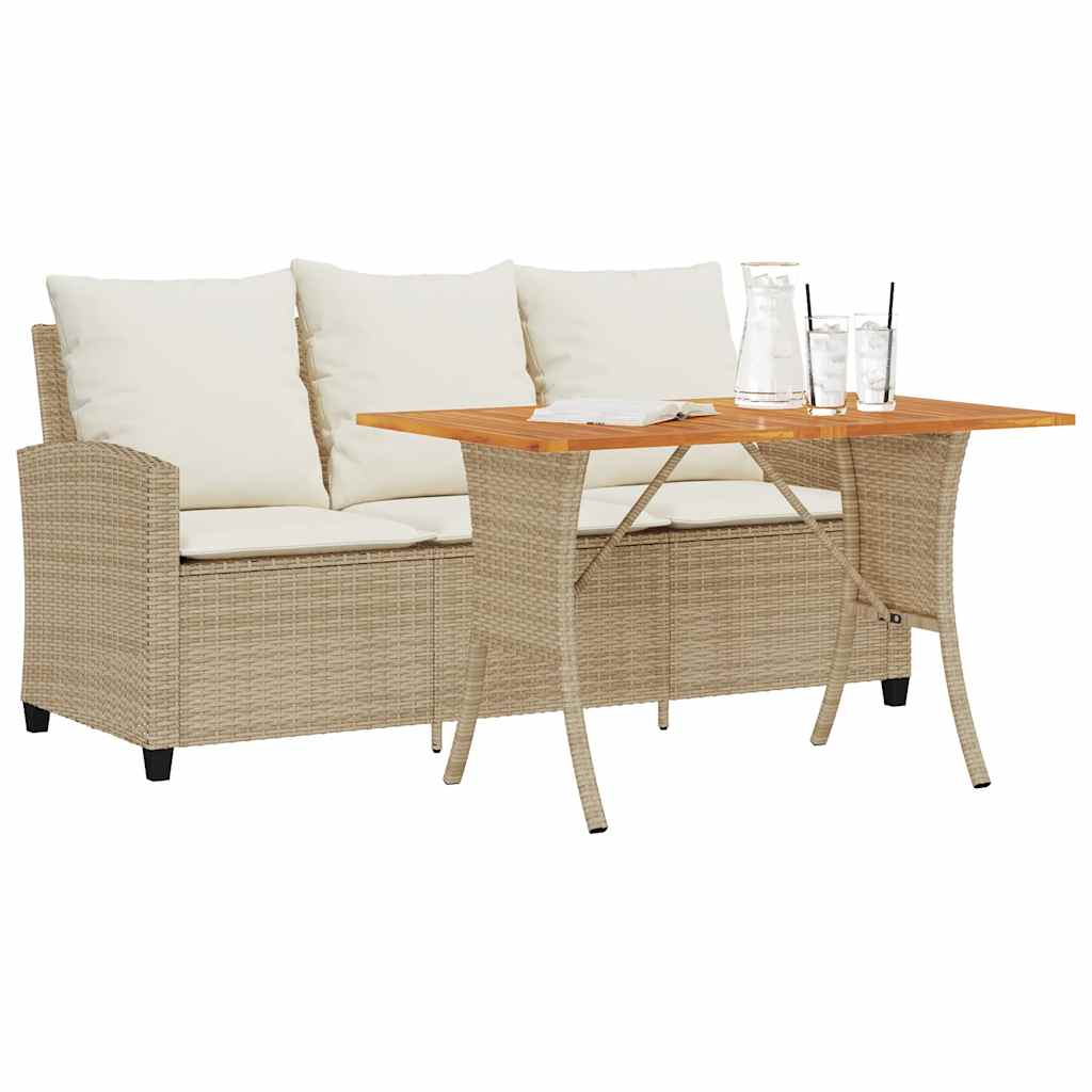 3-personers sofa med hynder og bord polyrattan beige billede