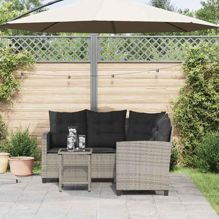 havesofa med bord og hynder L-formet polyrattan grå