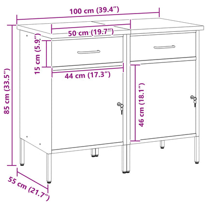 Arbejdsskab med skuffe 2 pcs Sort og grå 100 x 55 x 85 cm