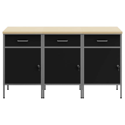 Arbejdsskab med skuffe 3 pcs Sort og grå 150 x 55 x 85 cm