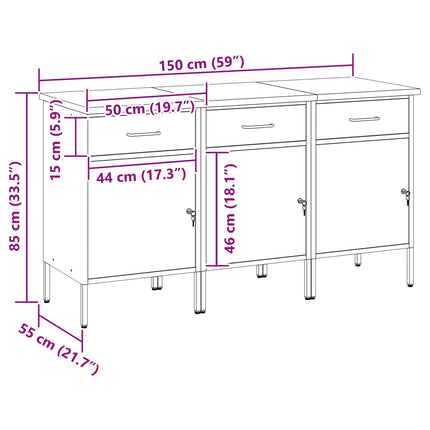 Arbejdsskab med skuffe 3 pcs Sort og grå 150 x 55 x 85 cm
