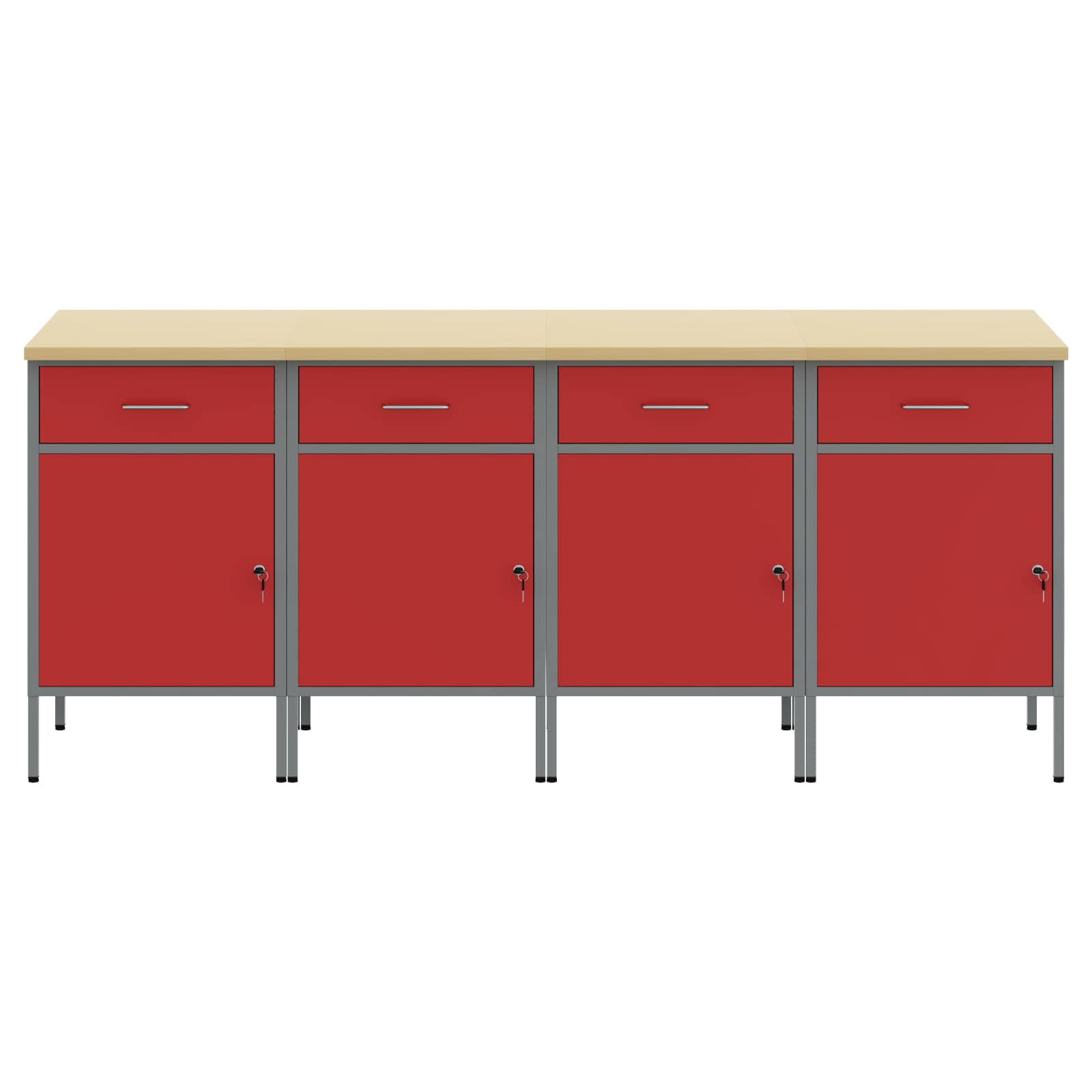 Arbejdsskab med skuffe 4 pcs Rød og Grå 200 x 55 x 85 cm