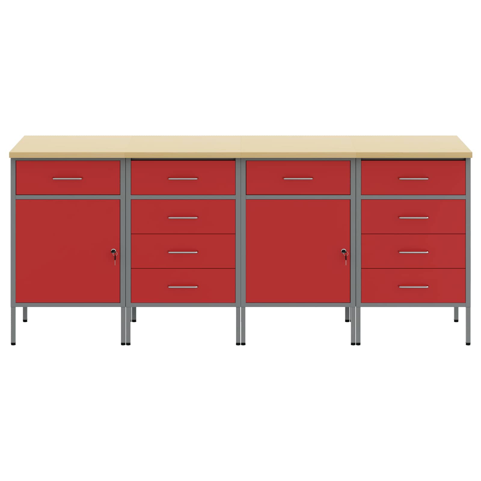 Arbejdsskab med skuffe 4 pcs Rød og Grå 200 x 55 x 85 cm