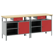 Arbejdsbænk sæt med skuffe 2 pcs Rød og Grå 200 x 55 x 85 cm