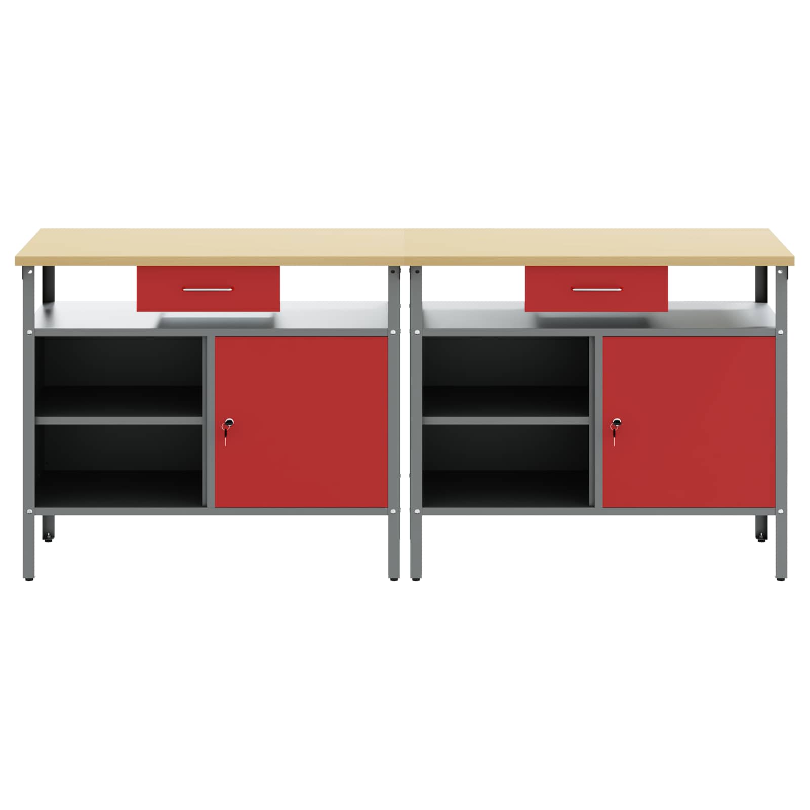 Arbejdsbænk sæt med skuffe 2 pcs Rød og Grå 200 x 55 x 85 cm