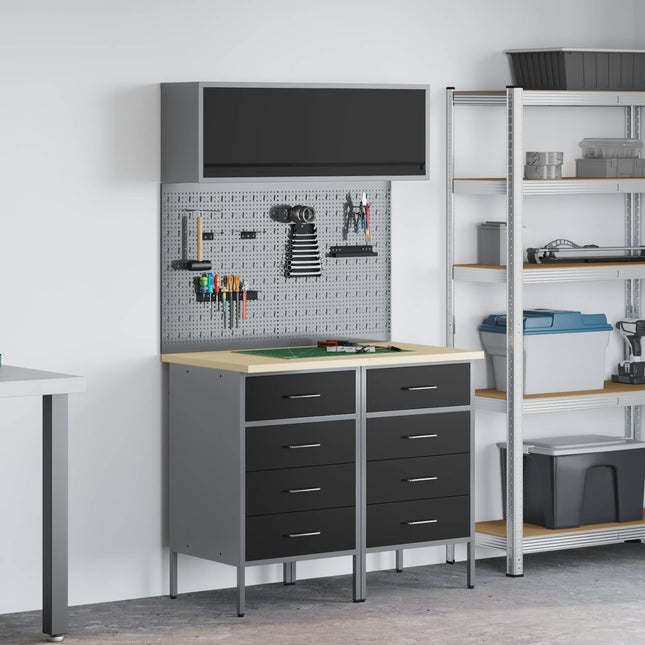 Arbejds skab Sæt med skuffe med hylde med opbevaring 5 pcs Sort