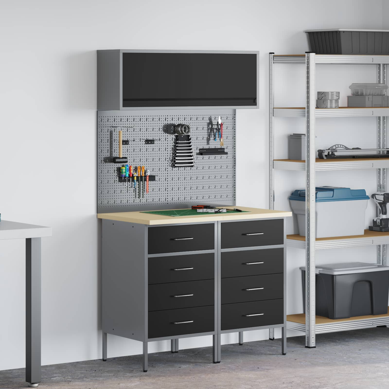Arbejds skab Sæt med skuffe med hylde med opbevaring 5 pcs Sort