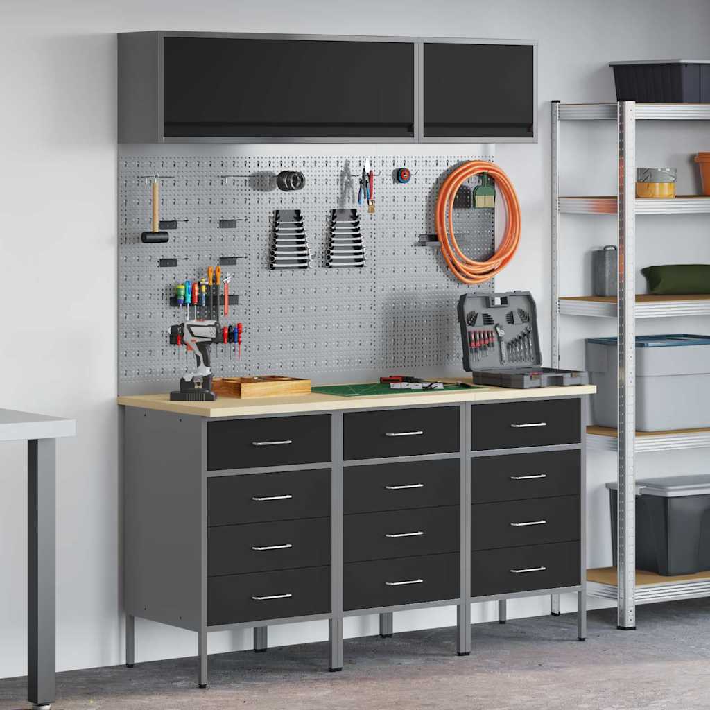 Arbejds skab Sæt med skuffe med opbevaring 8 pcs Sort