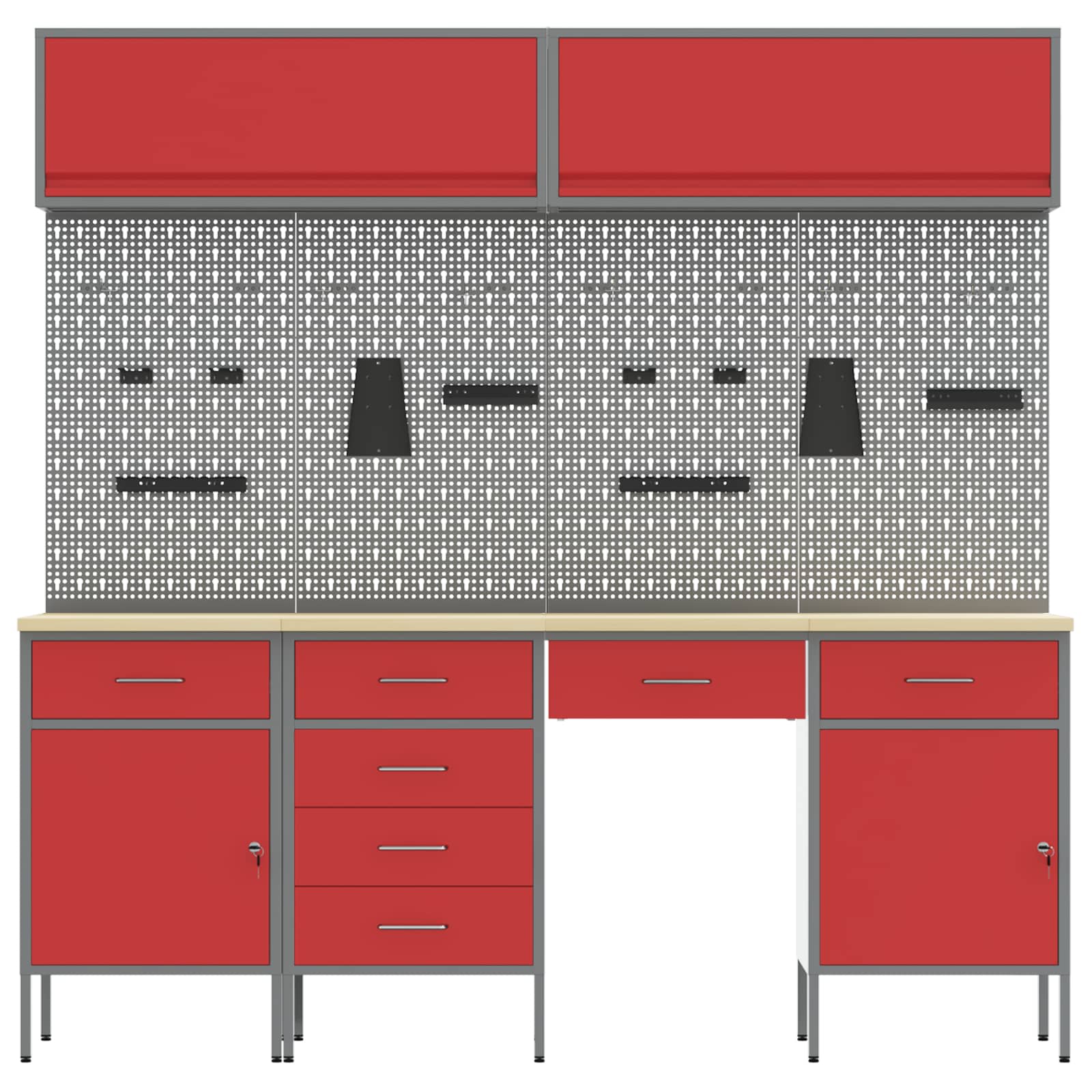 Arbejdsskab med skuffe med lås 10 pcs Rød Ingeniørtræ og stål